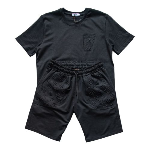 Compleu L V  negru 01 ( tricou + pantaloni scurti)